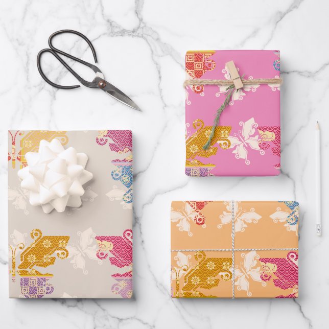 Butterfly Kimono Mix Pattern Wrapping Paper Sheets (Front)