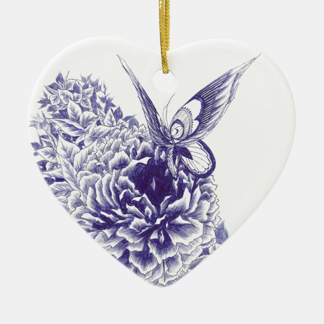 Butterfly Kiss Ceramic Ornament (Front)