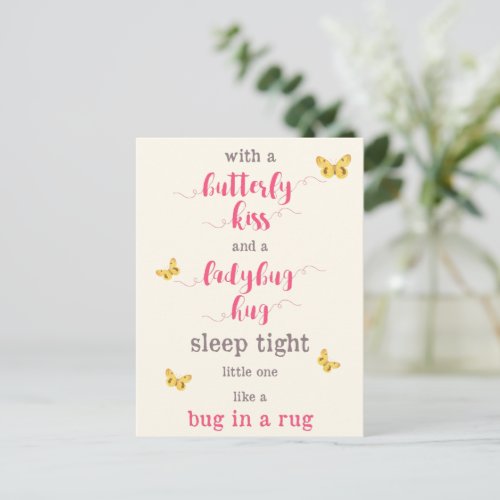 Butterfly Kiss  Ladybug Hug Kids Poem Postcard