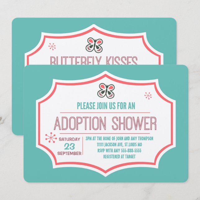 Butterfly Kisses & Adoption Wishes Adoption Shower Invitation (Front/Back)