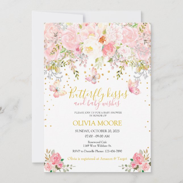 Butterfly kisses and baby wishes baby shower  invitation (Front)
