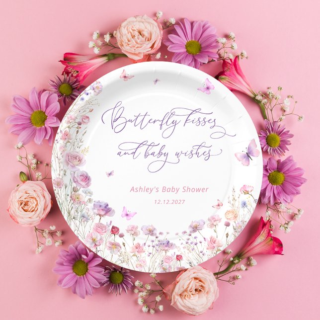  Butterfly Kisses and Baby Wishes Baby Shower Paper Plates (Creator Uploaded)