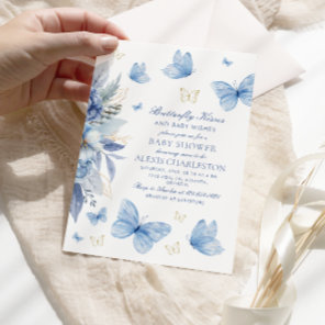 Butterfly Kisses and Baby Wishes Boy Baby Shower Invitation