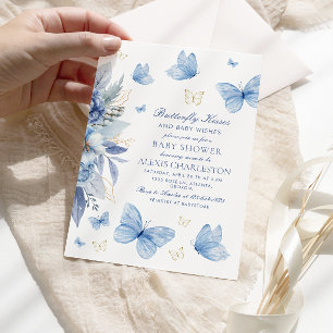 Butterfly Kisses and Baby Wishes Boy Baby Shower Invitation