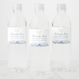 Butterfly Kisses and Baby Wishes Boy Baby Shower Water Bottle Label