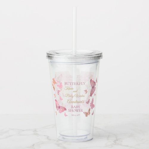Butterfly Kisses and Baby Wishes Girl Baby Shower Acrylic Tumbler