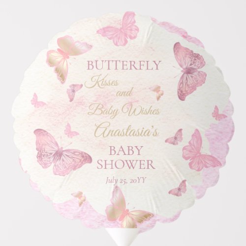 Butterfly Kisses and Baby Wishes Girl Baby Shower  Balloon
