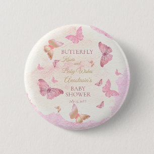Butterfly Kisses and Baby Wishes Girl Baby Shower Button