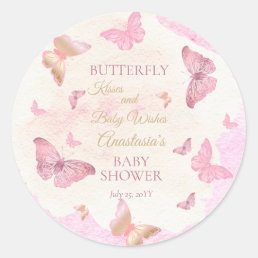 Butterfly Kisses and Baby Wishes Girl Baby Shower  Classic Round Sticker