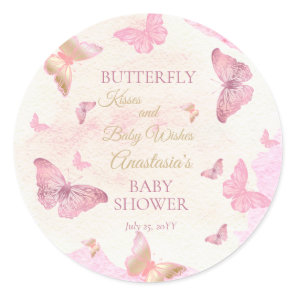Butterfly Kisses and Baby Wishes Girl Baby Shower  Classic Round Sticker