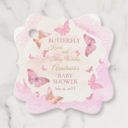 Butterfly Kisses and Baby Wishes Girl Baby Shower  Favor Tags