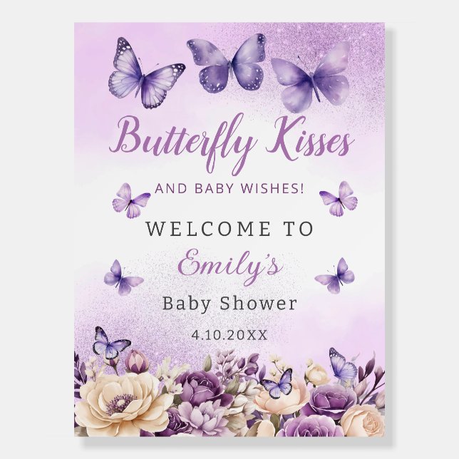 Butterfly Kisses and Baby Wishes Girl Baby Shower  Foam Board (Front)