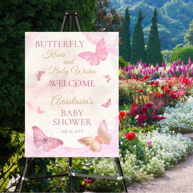 Butterfly Kisses and Baby Wishes Girl Baby Shower Foam Board (Creator Uploaded)