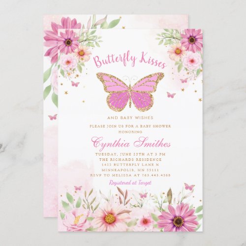 Butterfly Kisses and Baby Wishes Girl Baby Shower  Invitation