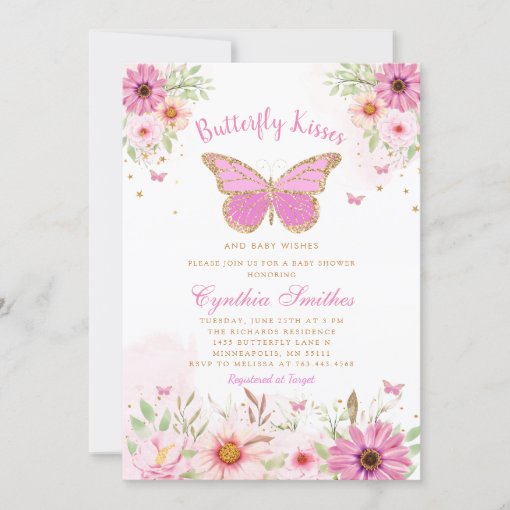 Butterfly Kisses and Baby Wishes Girl Baby Shower Invitation | Zazzle