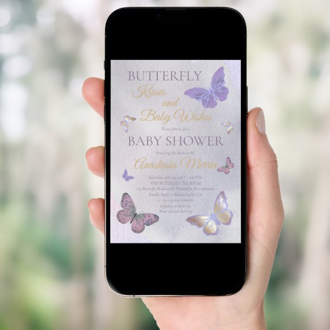 Butterfly Kisses and Baby Wishes Girl Baby Shower Invitation (Front Digital)