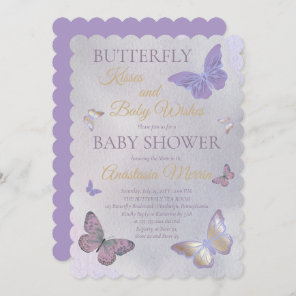Butterfly Kisses and Baby Wishes Girl Baby Shower Invitation
