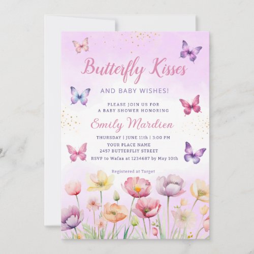 Butterfly Kisses and Baby Wishes Girl Baby Shower  Invitation