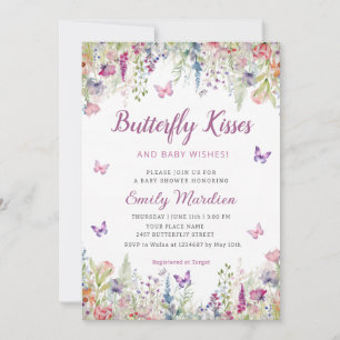 Butterfly Kisses and Baby Wishes Girl Baby Shower Invitation