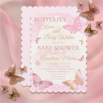 Butterfly Kisses And Baby Wishes Girl Baby Shower Invitation by holidayhearts at Zazzle