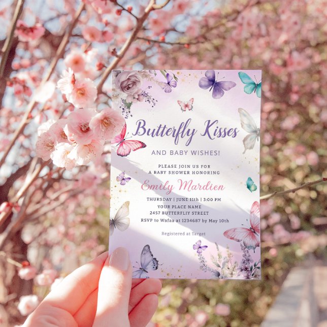 Butterfly Kisses and Baby Wishes Girl Baby Shower  Invitation (Creator Uploaded)