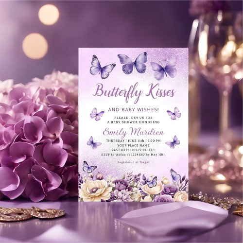 Butterfly Kisses and Baby Wishes girl Baby Shower  Invitation