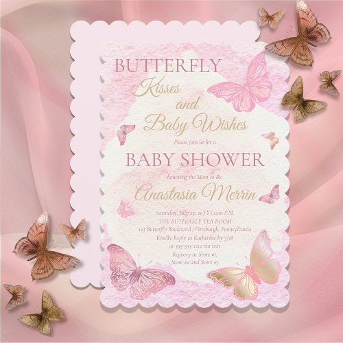 Butterfly Kisses and Baby Wishes Girl Baby Shower Invitation