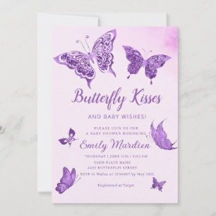 Butterfly Kisses and Baby Wishes Girl Baby Shower Invitation