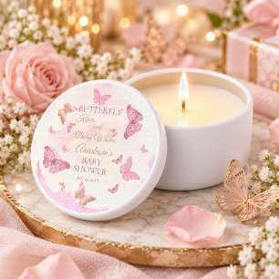 Butterfly Kisses and Baby Wishes Girl Baby Shower Mini Candle Favors