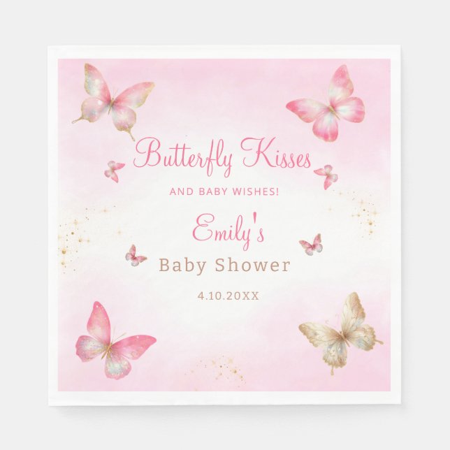 Butterfly Kisses and Baby Wishes Girl Baby Shower  Napkins (Front)