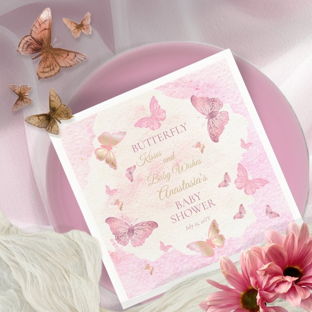 Butterfly Kisses and Baby Wishes Girl Baby Shower  Napkins (Creator Uploaded)