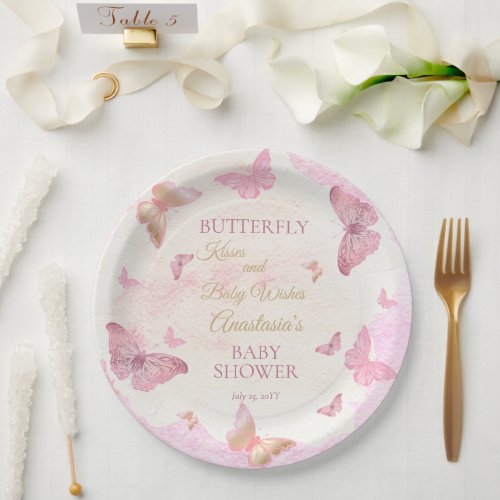 Butterfly Kisses and Baby Wishes Girl Baby Shower Paper Plates