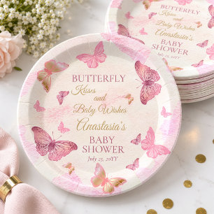 Butterfly Kisses and Baby Wishes Girl Baby Shower Paper Plates