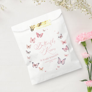 Butterfly Kisses and Baby Wishes Pink Baby Shower  Favor Bag