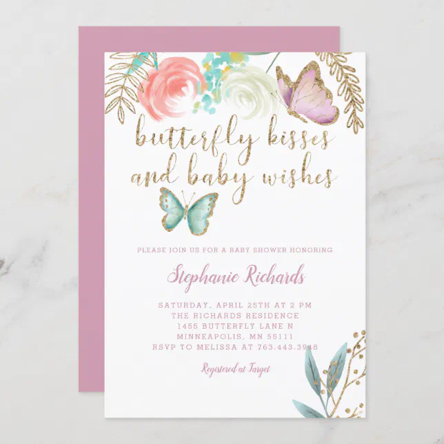 Butterfly Kisses and Baby Wishes Pink Baby Shower Invitation | Zazzle