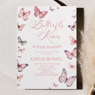 Butterfly Kisses and Baby Wishes Pink Baby Shower Invitation