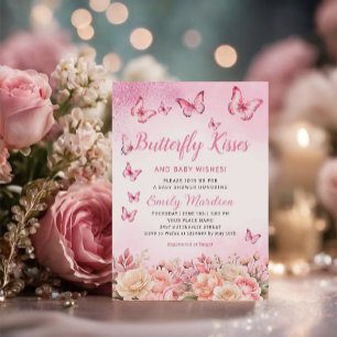 Butterfly Kisses and Baby Wishes pink Baby Shower Invitation