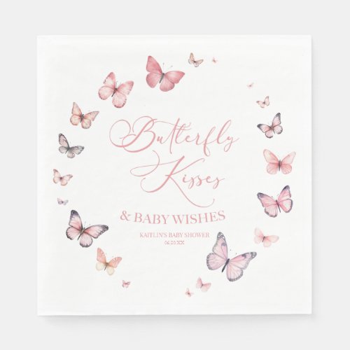 Butterfly Kisses and Baby Wishes Pink Baby Shower  Napkins