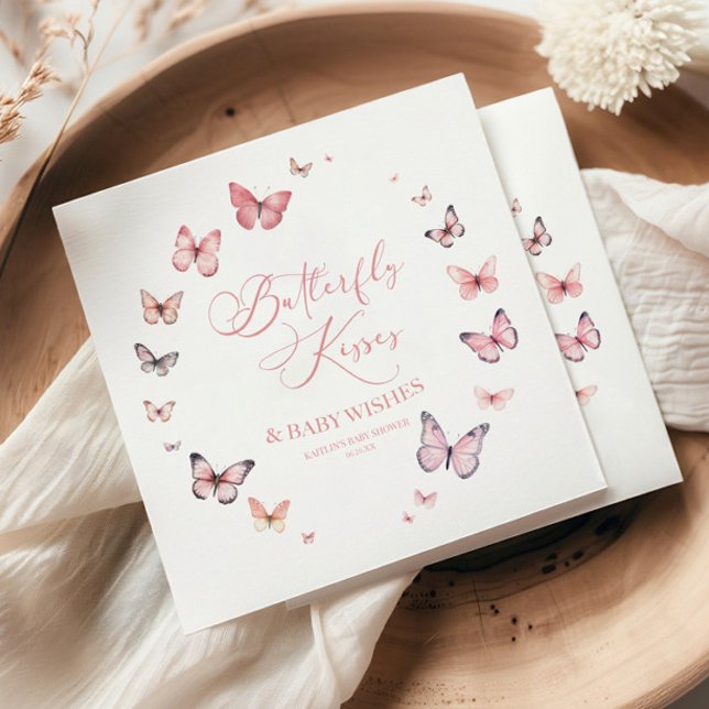 Butterfly Kisses and Baby Wishes Pink Baby Shower  Napkins (Creator Uploaded)