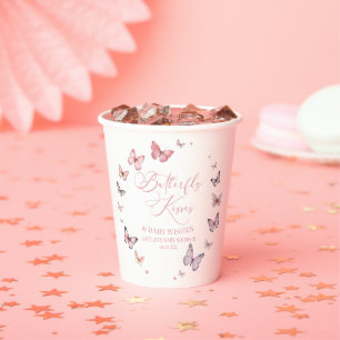 Butterfly Kisses and Baby Wishes Pink Baby Shower Paper Cups