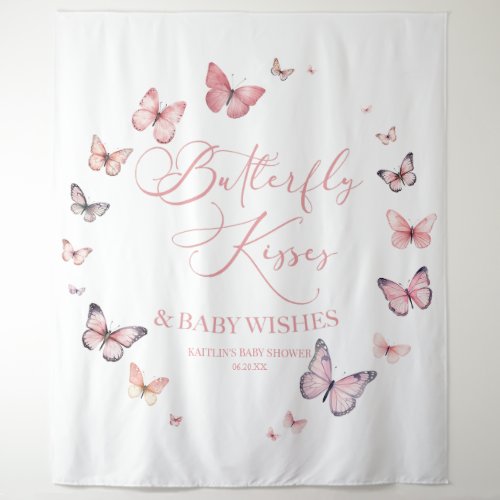 Butterfly Kisses and Baby Wishes Pink Baby Shower  Tapestry