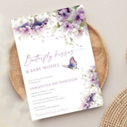 Butterfly kisses and baby wishes purple lavender invitation