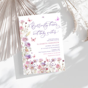Butterfly Kisses and Baby Wishes Purple Pink Baby  Invitation
