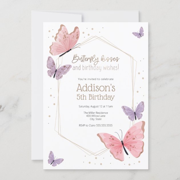 Butterfly Kisses with or without a photo Girly Birthday Invitations 