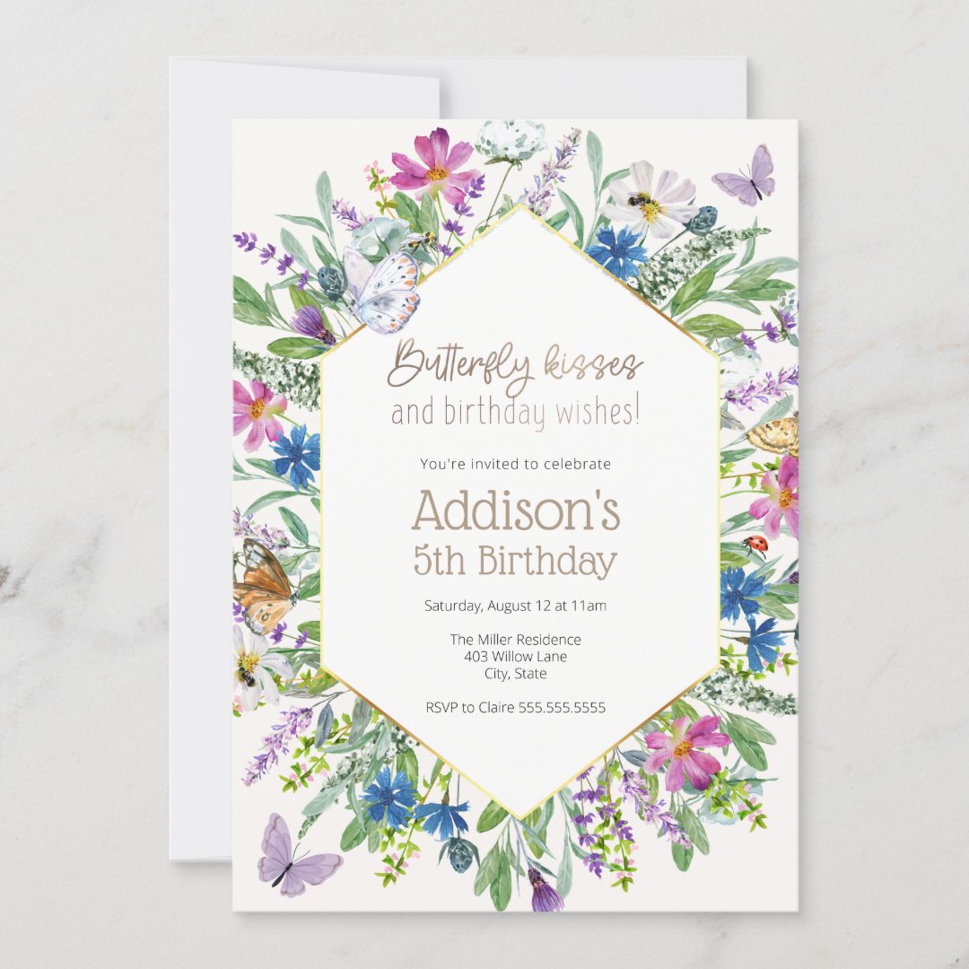 Butterfly Kisses and Birthday Wishes Birthday Invitation Zazzle