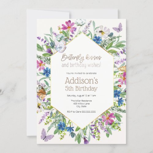 Butterfly Kisses and Birthday Wishes Birthday  Invitation