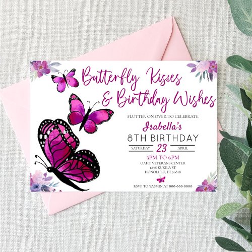 Butterfly Kisses and Birthday Wishes Birthday Invitation