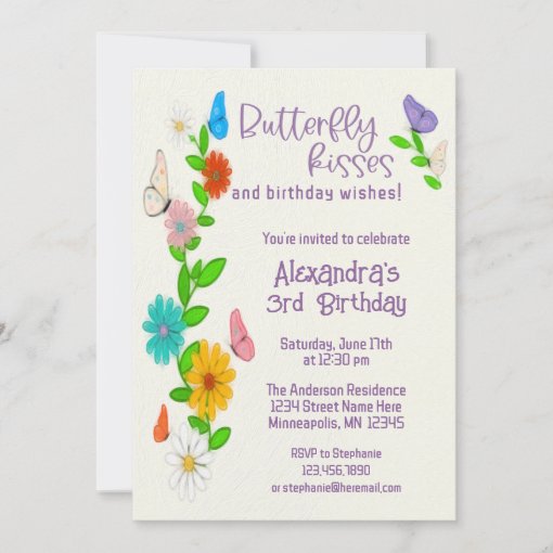Butterfly Kisses and birthday wishes Birthday Invitation Zazzle