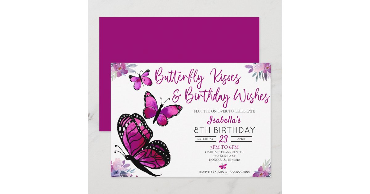 Butterfly Kisses and Birthday Wishes Birthday Invitation Zazzle