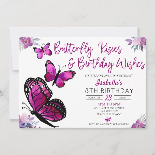 Butterfly Kisses and Birthday Wishes Birthday Invitation Zazzle